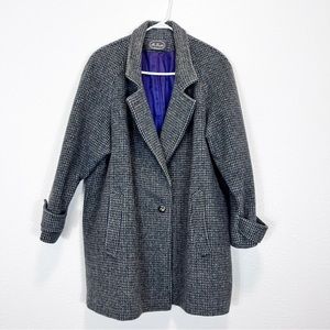 Vintage Ms. Freddi 100% Wool Coat Houndstooth Black Green White USA Made